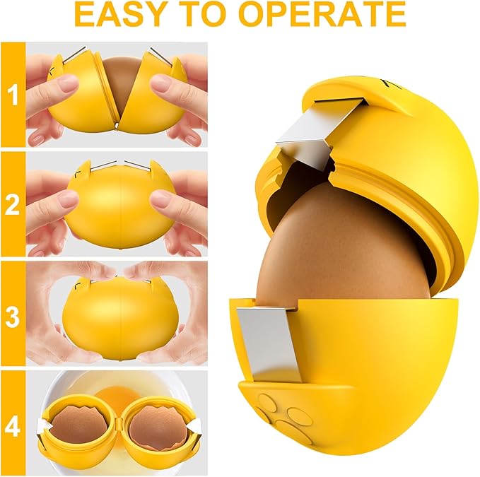 Egg Cracker, Silicone Egg Shell Opener, Cute Egg Shaped Design, Opens Eggs with Ease, A Little Happiness Boost for Your Kitchen (1, Yellow)