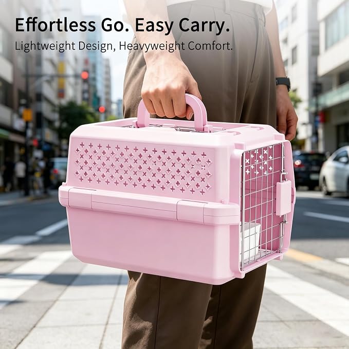 RIZZARI XS Pet Carrier for Small Cats & Dogs, Hard-Sided Travel Crate | Fits Pets Up to 10 lbs,Compact Travel Size,Secure Locking Door,Fresh Air Ventilation,Includes Food Bowl,Great for Vet Visits