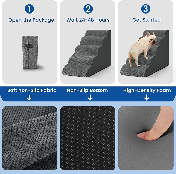 Dog Stairs for High Beds 22.4" H,5-Step Pet Ramp for Small & Medium Dogs | Airpanda Dog Steps with Washable Cover & High-Density Foam,Gentle Curved Design,Ideal for Senior & Short-Legged Dogs,Grey