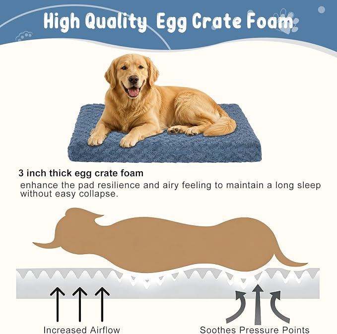 EMPSIGN Dog Bed Mat Crate Pad Mattress, Ultra Soft Pet Kennel, Navy, XXL | Reversible(Cool & Warm), Waterproof Linings, Removable Machine Washable Cover, for 48" Dog Crate, Soft Rose Plush/Canvas