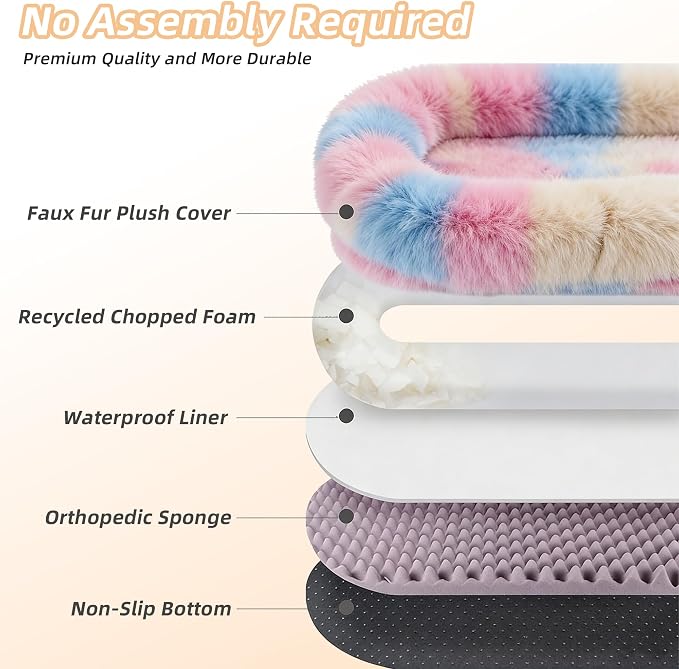 Human Dog Bed, Oversized Plush Lounger Bed with Plump Pillow and Blanket | 71" x 45" x 12" Long Plush Polyester Floor Nest for Relaxing, Napping, Reading, and Family Cuddle Time - Multicolor