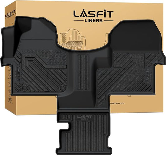 LASFIT Floor Mats for Mercedes Benz Sprinter 1500/2500/3500/4500 2019-2026 (Fit Cargo Van & Cab Chassis), All Weatehr TPE Floor Liners Custom Fit Sprinter 1st Row with Center Aisle Liner