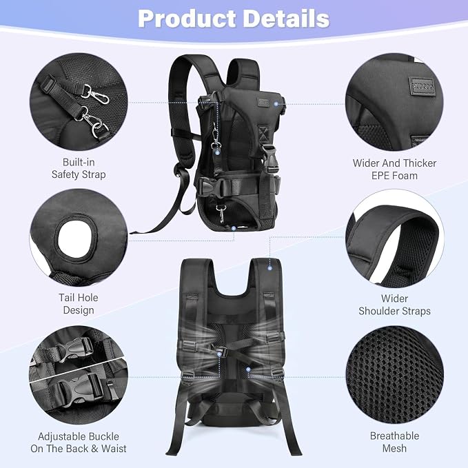 YUDODO Front Pet Carrier Backpack for Small Dog, Legs Out Dog Chest Carrier | Safety Belt, Ergonomic Support, Hands Free, Durable & Comfortable, For Walking Hiking Cycling, Black, M