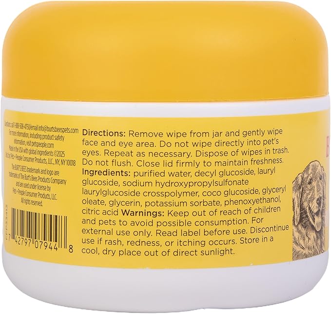 Burt’s Bees for Pets Eye and Ear Cleansing Wipes for Dogs, Fragrance Free - 98% Natural Origin Gentle Wipes Remove Tear Stains and Clean Ear Build-Up, Daily Use, 100 Count