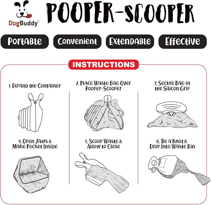 DogBuddy Pooper Scooper, Portable Dog Pooper Scooper, Poop Scooper for Small and Large Dogs, Pooper Scooper With Bag Attachment, Leash Clip and Dog Waste Bags Included (Medium, Kiwi)