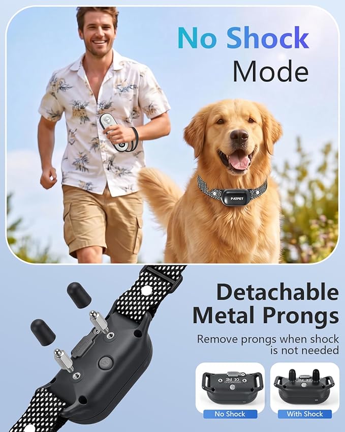 PATPET Dog Training Collar with Remote - Electric Dog Shock Collars for Small Medium Large Dogs, 3 Adjustable Safe Modes Rechargeable Waterproof E Collar for Dogs (8-120 lbs)