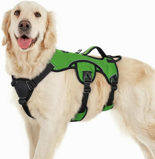 rabbitgoo Escape Proof Dog Harness for Large, No Pull with Lift Handle | No Escape, Full Soft Padded, Reflective Adjustable Vest, Leash Clip for Walking Hiking Training, Green, Large