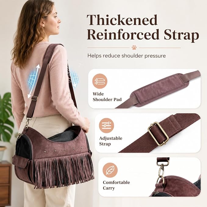 Designer Dog Carrier, Small Dog & Cat Carrier Bag with Secure Zipper Lock, Inner Safety Leash, 4-Side Breathable Ventilation, Stylish Pet Handbag for Street Photos, Pet Parties