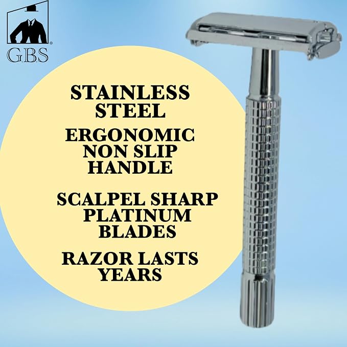 GENTS Men's Grooming Shaving Kit - Butterfly DE Safety Razor, Badger Bristles Brush, Chrome Shaving Soap Bowl, Shaving Soap, Brush and Razor Stand With 10 DE Blades