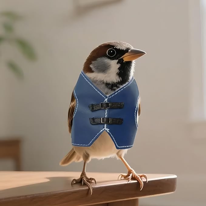 Bird Clothes, Parrot Leather Jacket, Cute Bird Costume Cosplay Photo Prop, Parrot Apparel for Eclectus, Budgerigar, African Greys Parakeet, Conure, Cockatiel, Love Birds-Cowboy Style,Blue,S