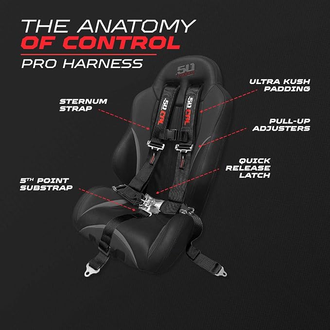 1pc Black 5 Point Harness w/ 2" straps, Racing Harness Seat Belt | Ultra Kush padding, Race latch quick release hardware. Universal Fit for UTV, RZR, race car. Part# 6009