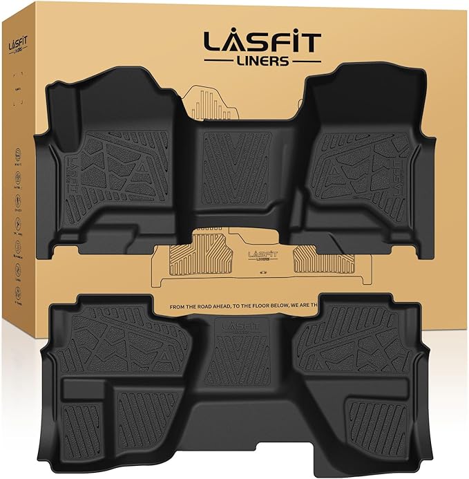 LASFIT Floor Mats 2014-2018 for Chevy Silverado/GMC Sierra 1500, 2015-2019 2500HD 3500 HD (Double Cab, Bench Seat Only) All Weather TPE Custom Fit Car Floor Liners, with Carpet Floor Only