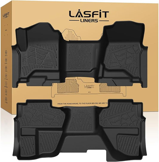 LASFIT Floor Mats 2014-2018 for Chevy Silverado/GMC Sierra 1500, 2015-2019 2500HD 3500 HD (Double Cab, Bench Seat Only) All Weather TPE Custom Fit Car Floor Liners, with Carpet Floor Only