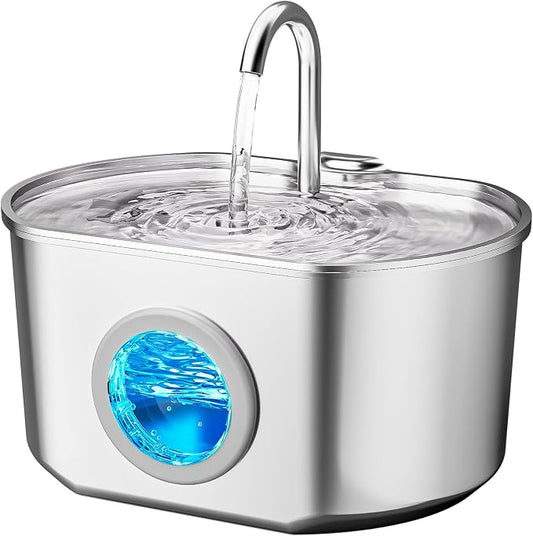 Cat Water Fountain Stainless Steel: 74oz/2.2L Cat Fountain for Drinking | Pet Water Fountain Inside - Automatic Dog Watering Dispenser Bowl - Pet Feeding & Watering Supplies