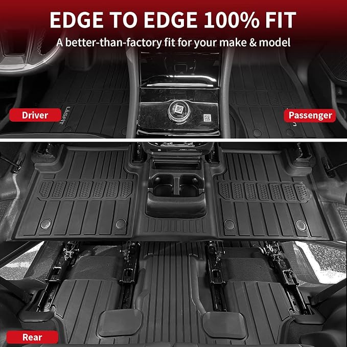 LASFIT Floor Mats for Jeep Grand Cherokee L 2021-2025 2026 (ONLY for 6-Passengers Without Center Console) All Weather TPE Custom Fit Car Mats Floor Liners 1st & 2nd & 3th Row, Black