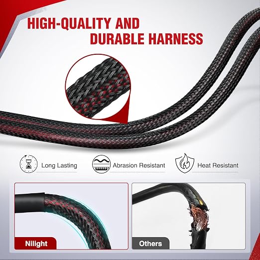Nilight Nylon LED Light Bar Wiring Harness Kit 16 AWG 2 Leads | 12V 5Pin Rocker Switch, Laser On/Off Power Relay & Blade Fuse for Off Road Lights on Cars Jeep Boat Trucks