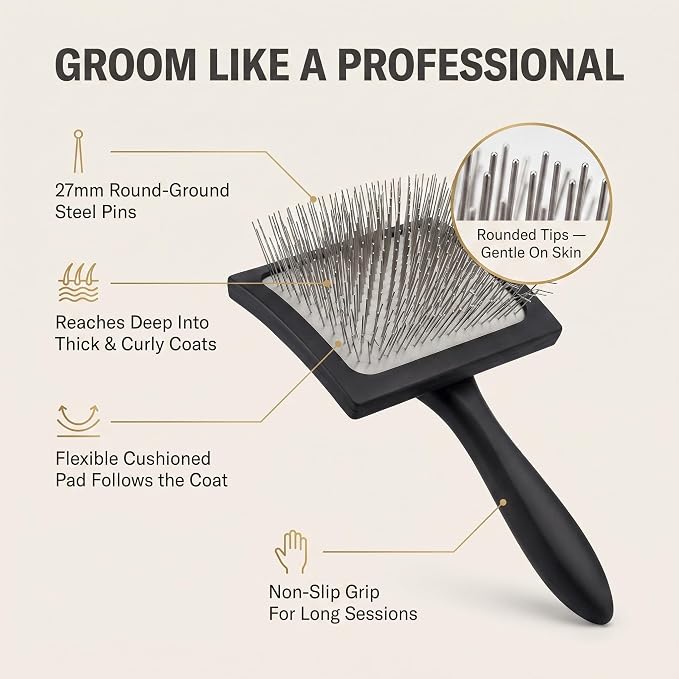 Geib Buttercut Dog Slicker Brush for Dogs (Goldendoodles, Labradoodles, Poodles), Groom Like a Professional, Fluff Detangle Style, Saves Time Energy, Black, Large