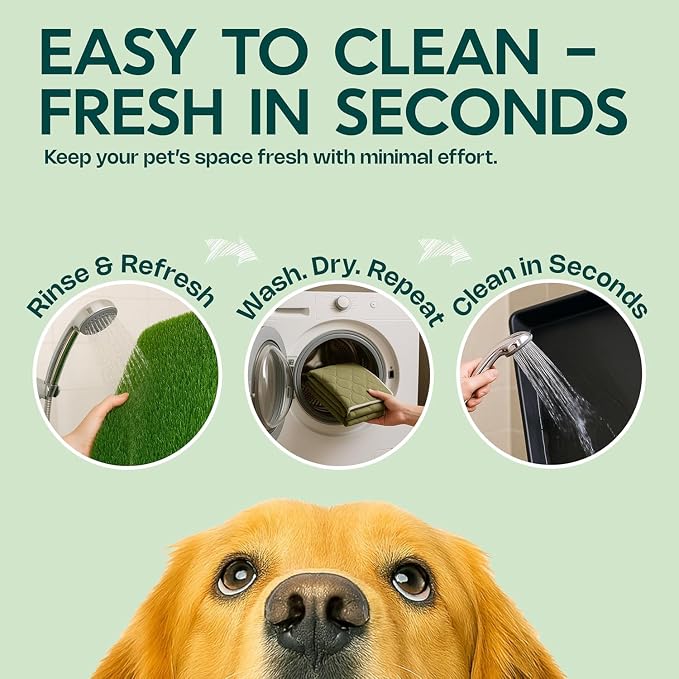 Dog Grass Pad with Tray 23”x35” – Soft-Touch Artificial Grass Pad for Dogs Potty with Pee Pads Washable & Puppy Porch Potty Tray – Dog Litter Box Indoor & Outdoor, Pet Turf for Puppy Toilet Training