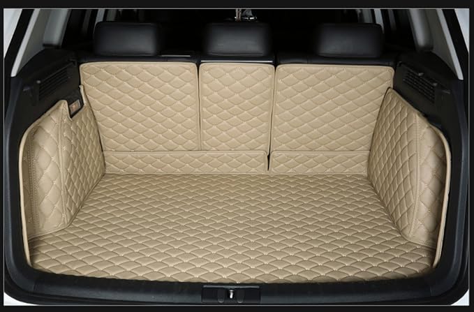Compatible with BMW X7 2+2+2 Seater Trunk Mat Cargo Cover Dog Liner Boot Liner Full Coverage XPE Leather 3D Laser Measured (Trunk Mat+3rd Row Backrest Mat+Both Sides Panel) (Beige
