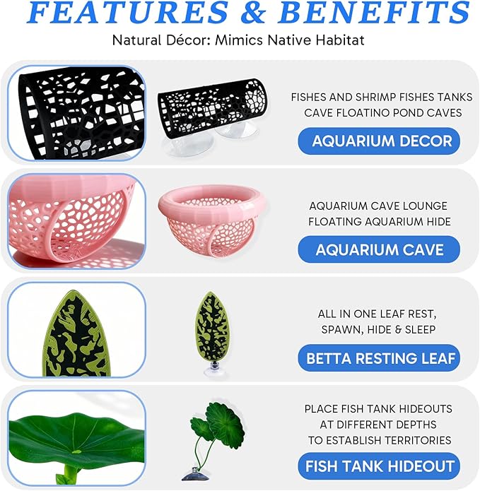 4 Pcs Betta Fish Tank Accessories, Hammock Decorations with Aquarium Decor, Suitable for Betta Fish Toys and Betta Hobbyists