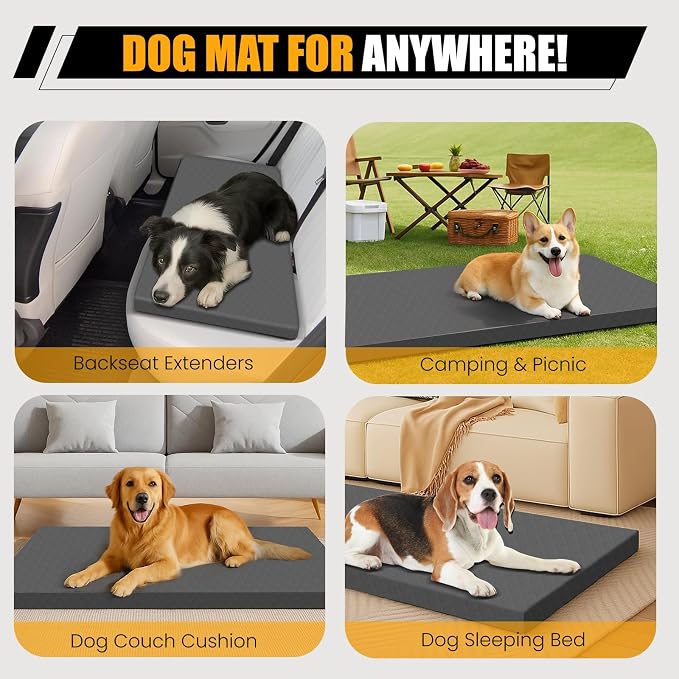 Dog Car Bed for Back Seat Cover with Supportive Foam, Large | Pet Mat Cushion for Car Backseat Extender with Removable Cover, Large Size for SUV & Truck, Easy Clean