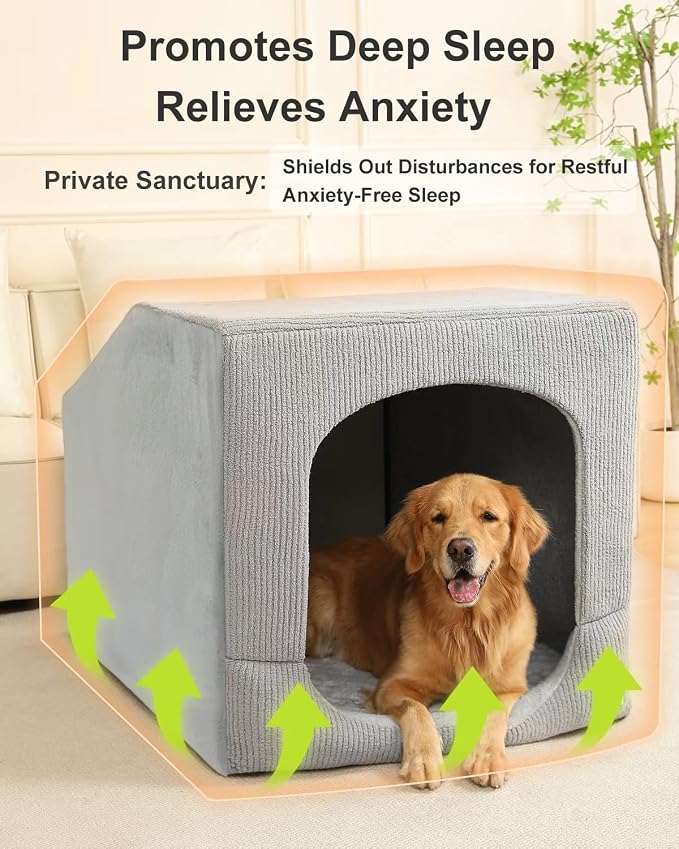 Hovicaed Indoor Dog House Extra Large Sized Dog Tent with Cave Bed 42x30ins | Enclosed Covered Dog Bed With Washable Removable Cover Pet Orthopedic Egg-Crate Foam Cushion Sturdy Frame Inside Dog House