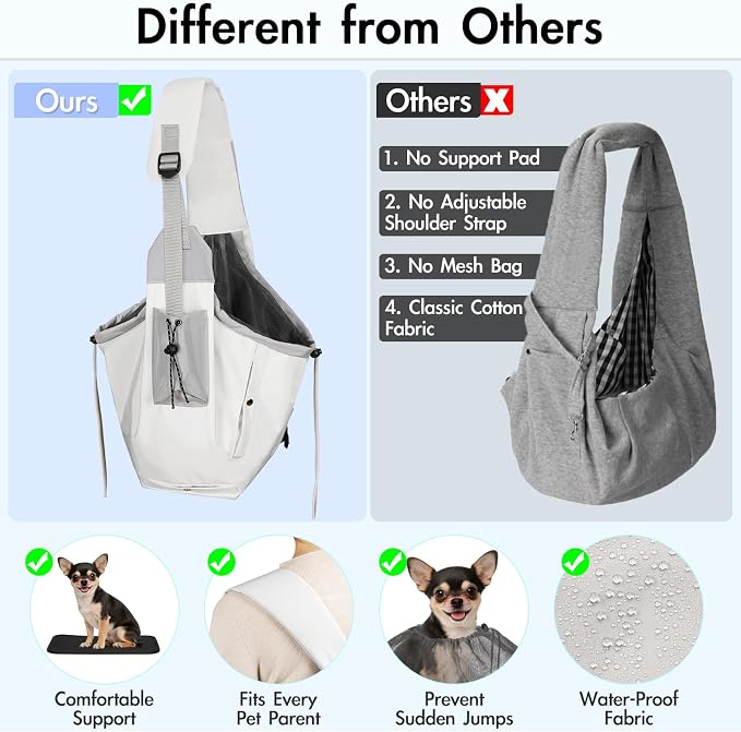 Dog Carrier Sling, Puppy Carrier Sling 20 lbs, Grey | Dog Carriers for Small Dogs & Cats With Pockets, Machine Washable, Adjustable Shoulder Strap, Hands Free for Outdoor Use