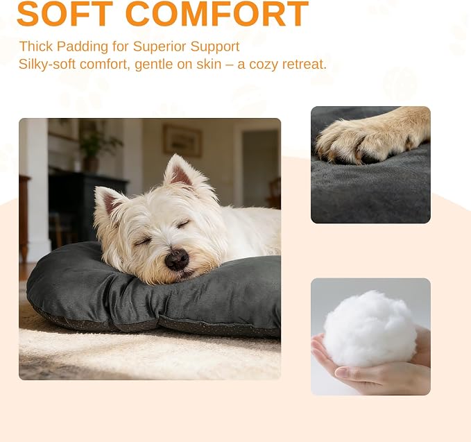 Washable Oval Small Dog Bed, Silver-Tipped High-Resilience, Dark Gray | Non-Slip Bottom Prevents Sliding,Soft Plush Short Fur,Machine Washable Cushion,Ideal for Crates & Small Spaces,23"x17"x2.8"