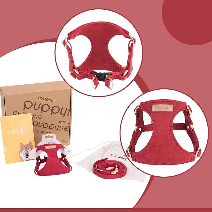 Puppytie Dog Harness with Multifunction Dog Leash,Soft Adjustable No Choke Escape Proof Pet Harness Vest for Medium Dogs or Large Dogs,red Hawthorn,M