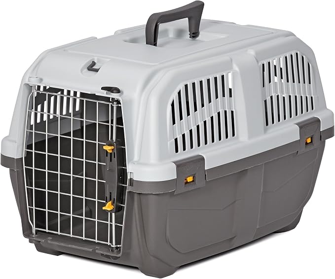 Skudo by MidWest 22-Inch Travel Carrier, Gray, Fits Pets up to 12 lbs | Hard-Sided Pet Carrier, Travel Crate with Handle, Ventilated Design, Locking Tabs, Easy Assembly