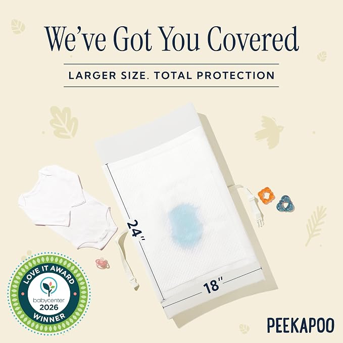 Peekapoo Disposable Baby Changing Pad Liners - Original Brand - 100 Pack | Super Soft, Waterproof, Ultra Absorbent, Fragrance-Free, No Dyes, 24 x 18 Inch, Portable, Travel-Friendly, BPA & PFAS Free