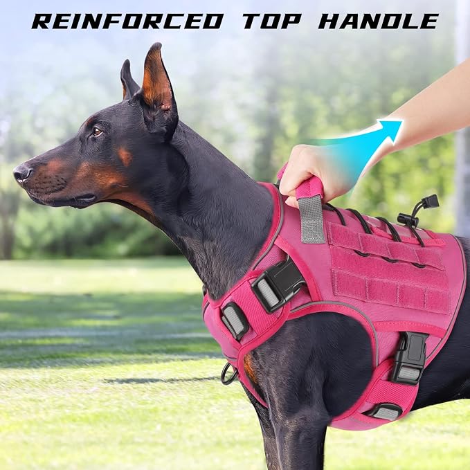 WINGOIN Pink Tactical Dog Harness for Large Dogs,No Pull Dog Harness | Heavy Duty with Handle,Adjustable Reflective,Military K9 Style,xl Size Pet Vest,for Husky Doberman,for Walking Hiking