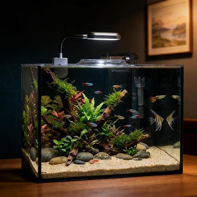 Rise Torrent Glass Fish Tank, 1.78 Gallon Betta Fish Tank Aquarium Starter Kit with Filter and Light, Small Desktop Aquarium Kit for Betta, Goldfish, Small Fish or shrimg