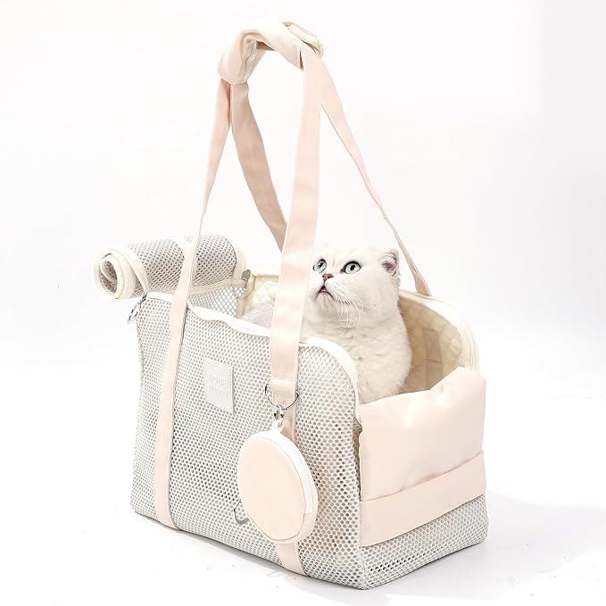 Pet Breathable Mesh Tote Bag, Pet Hands-Free Shoulder Bag,Dog and Cat Lightweight and Comfortable Pet Shoulder Bag, Pet Carrier Purse for Small Dog Cat（Can Hold 10 Pounds）
