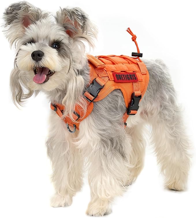 OneTigris Tactical Dog Harness Vest No-Pull Service Dog Vest for Small Dogs | 1000D Pullable Nylon, with Control Handle and Hook & Loop Panels, Easy On & Off, Adjustable for Walking Training Orange XXS