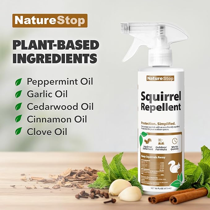 Squirrel Repellent Spray – Helps Deter Squirrels from Outdoor Surfaces, Gardens & Yard Areas, 16 oz (475mL)