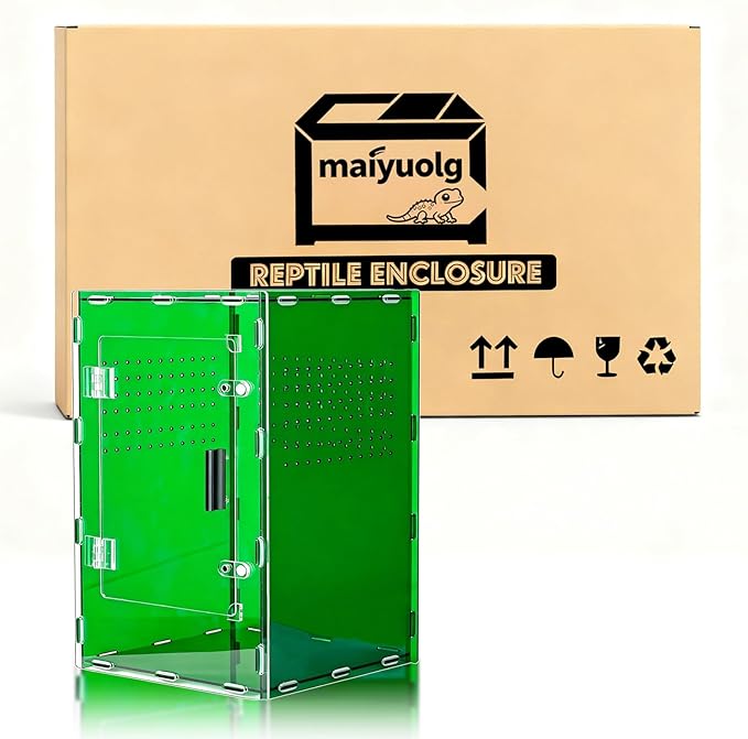 8x8x12 Acrylic Terrarium Reptile Tank – Cyberpunk Deep Green Reptile Enclosure Modeled After New Caledonia Rainforest for Lizards, Spiders & Small Reptiles