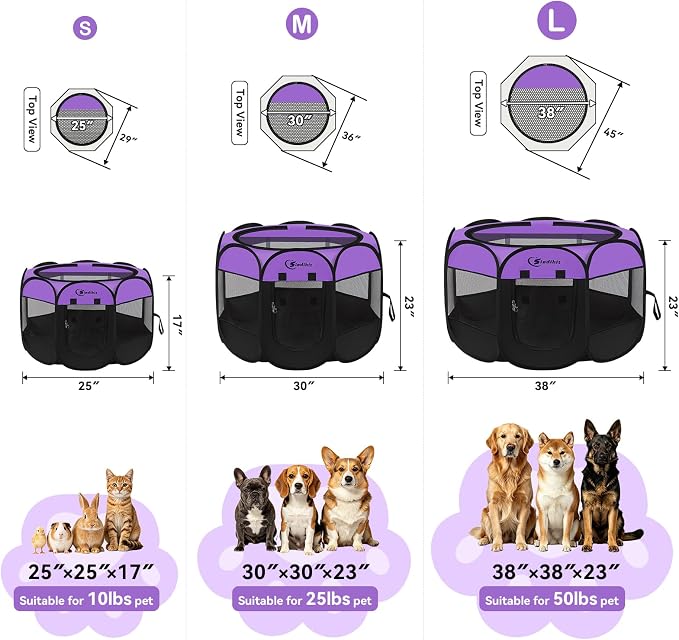 Siedihit Dog Playpen, Puppy Pet Playpen, Dog Crate Tent Cage Indoor | Outdoor, Portable Pop Up Dogs Kennel Playpen with Carrying Case for Dogs/Cats/Rabbits, Purple, Medium