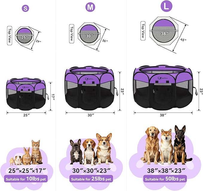Siedihit Dog Cat Playpen, Puppy Pet Playpen, Small Dogs Tent Crates Cage | Indoor/Outdoor, Portable Pop Up Dog Kennel Playpen with Carrying Case for Dogs/Cats/Rabbits,Purple