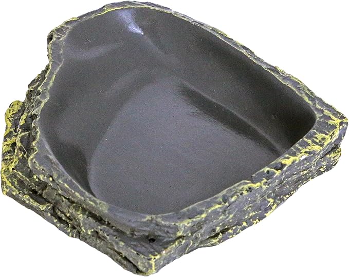 Reptile Feeding Dish Corner Bowl,Reptile Rock Food/Water Dish for Reptiles,Amphibians,Bearded Dragon,Lizard,Frog,Gecko,Tortoise,Hermit Crab and Other Little Critters,Made from Premium Resin