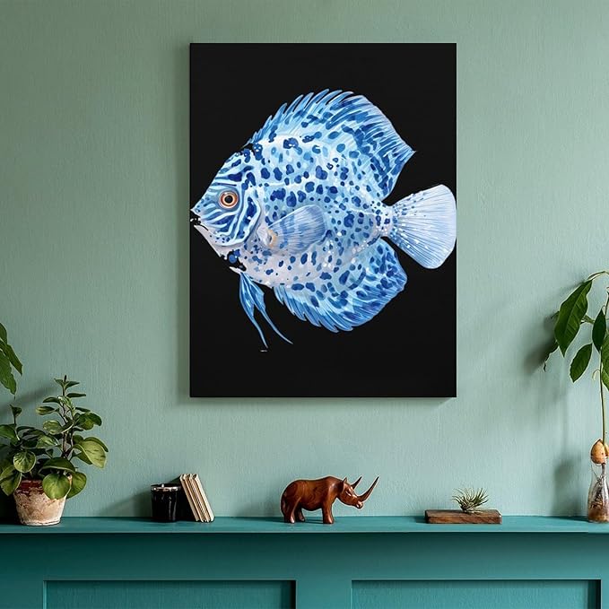 Discus Fish Wall Art Canvas Artwork Vintage Hanging Pictures Painting Poster for Home Decor
