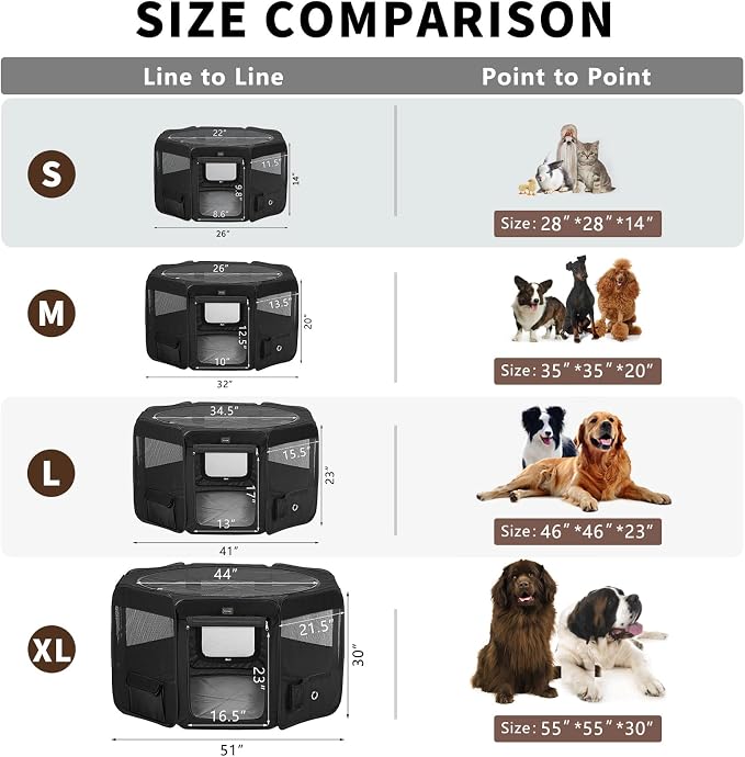 Dog Playpen Portable Pet Play Pens for Small Dog/Cat/Rabbit/Chicks, Cat Playpen Indoor/Outdoor with Carring Case, Removable Zipper Top and Bottom (Black, Extra Large (55"x55"x30"), 8)