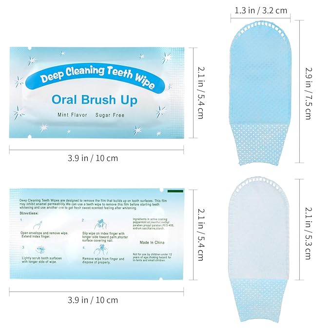 Beavorty Finger Brush Teeth Wipes 50 Pcs Disposable Deep Cleaning Teeth Wipes Deep Teeth Cleaning Finger Oral Wipes for Oral Brush Ups Mini Toothbrush, Individual Package