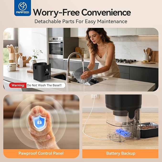 PAPIFEED Automatic Cat Feeder, 6L Smart WiFi Cat Food Dispenser with App Control, Bluetooth-Assisted Setup, Stainless Steel Bowl, Anti-Clog Design Timed Feeder with Dry Food, Pet Feeder for Cat/Dog