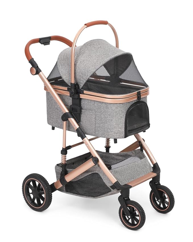 Pet Stroller with Detachable Carrier, Shock-Absorbing & Foldable | Dog & Cat Stroller for Small/Medium Pets, Convertible Car Seat, 4-Wheel Smooth Ride, Travel Carrier