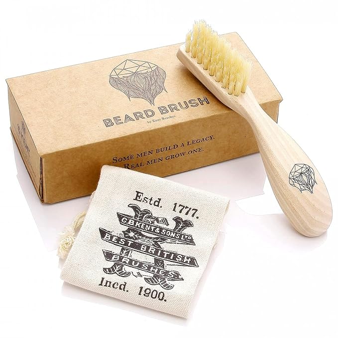Kent BRD2 Boar Bristle Beard Brush for Men - Specially Cut Natural White Boar Bristle for Flawless Shaping and Grooming, Ergonomic Pistol-Like Grip Wood Handle, Dry or Wet Beard, Distributes Oils
