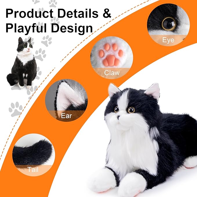 Chongker Stuffed Animals Handmade Realistic Cat Plush Toy Companion for Elderly Adults Women Kids Cat Lover Surprise Gifts for Anniversary Birthday