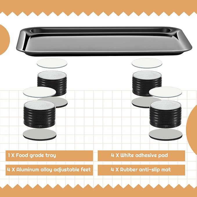 Marsui Ant Proof Pet Food Tray, Waterless Raised Cat Dog Bowl Stand with Adjustable Legs, No-Fill Physical Barrier for Indoor Feeding Station, Kitchen Sweets and Trash Area(43mm-75mm,Black)