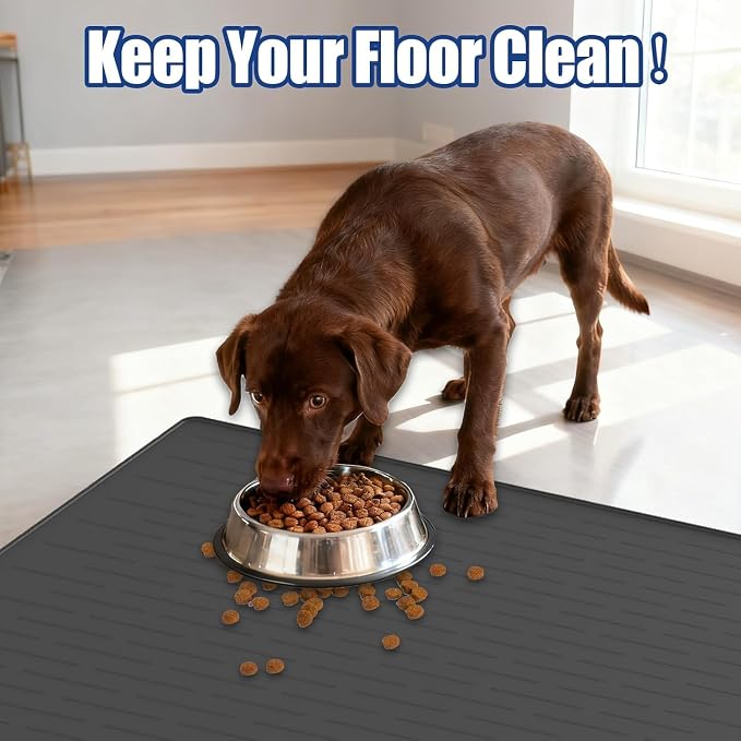XXXXL Largest Pet Food Mat, 51.2"x25.6"(130cmx65cm) Silicone Dog Mats for Food and Water, Nonslip Pet Feeding Mats for Floors,Dog Cat Bowl Mat with Raised Edges, Beige
