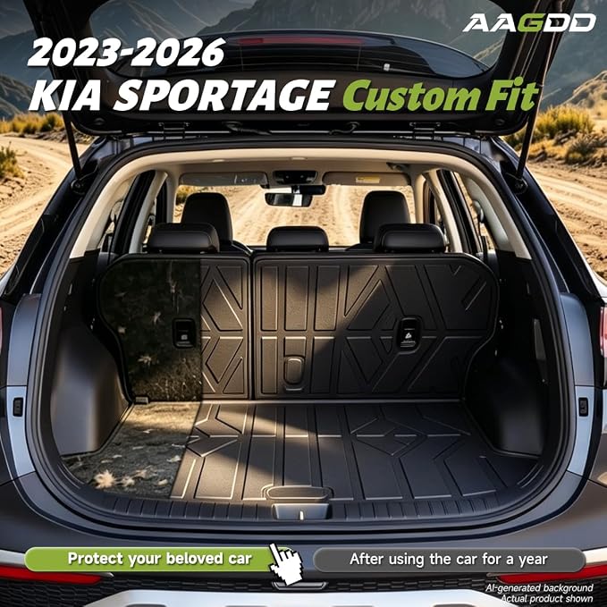 Cargo Trunk Mat with Backrest Mats for Kia Sportage 2023-2025 2026,All Weather Protection TPE Heavy Duty Cargo Liner Sportage Accessories,Black